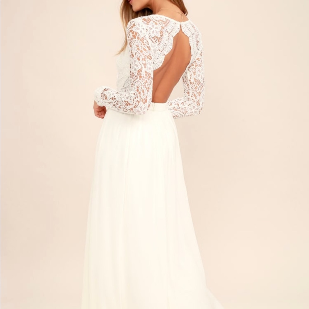 White Long Sleeve Lace Maxi Dress